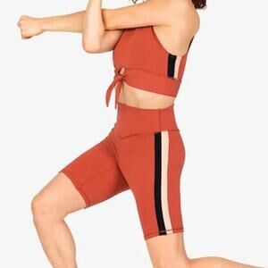 Mariia Burnt Orange Rust Active Crop Top tie front and Biker Shorts adult XS NWT